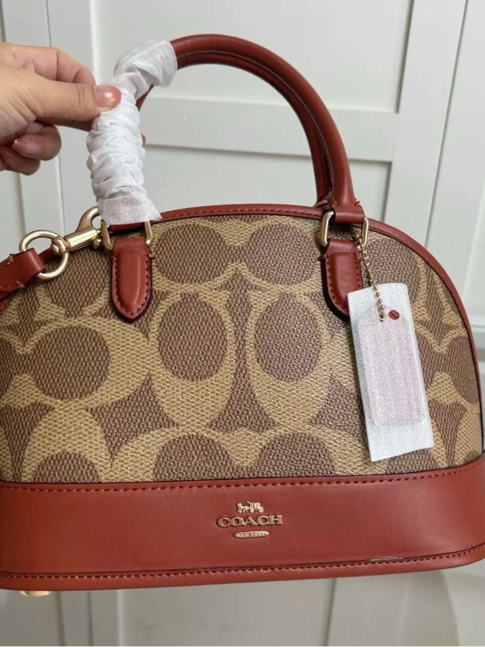 Coach Brown/Tan Signature Dome Satchel with Chestnut Trim